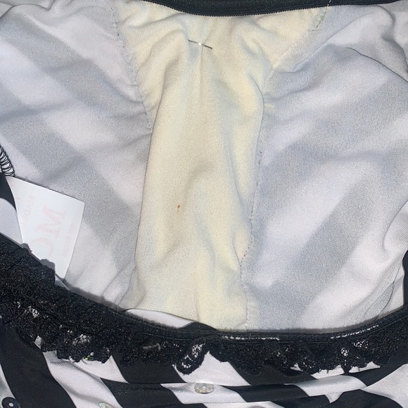 Dansco Leotard MC Black & White w/ Pink Sequin Trim Blue Ribbon EUC Dance - Picture 11 of 14
